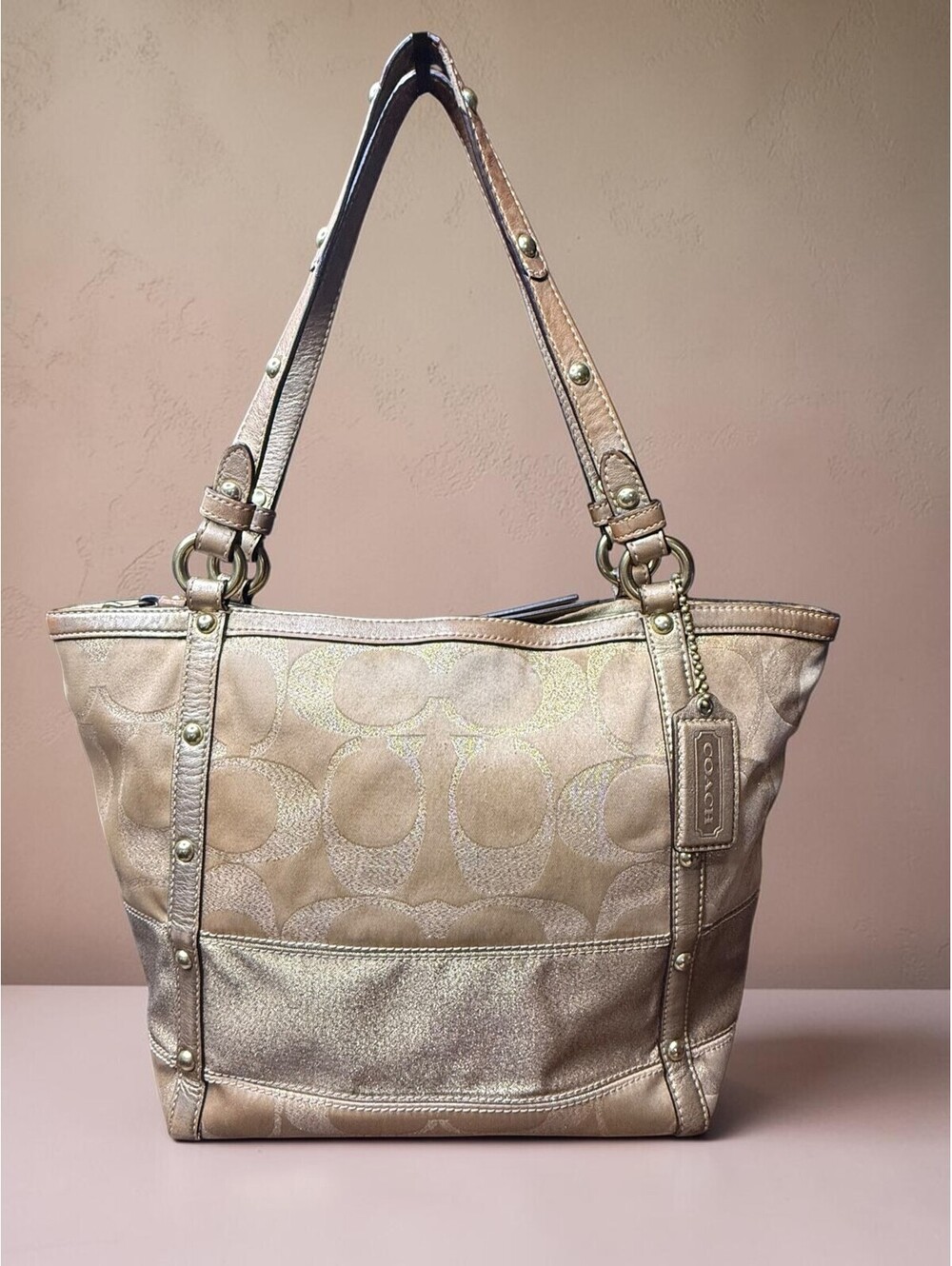 Coach 12905 Signature Studded Lurex Tote Gold Metallic Y2K 2008
